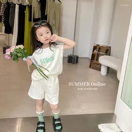 Clothing Sets Children 2023 Kids Sports Suit Spring Summer Girls Letter Printed Short Sleeve Top Casual Shorts Two Piece Set