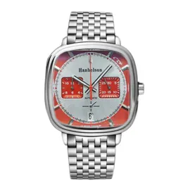 Cała moda męska luksus Wacthes Square Designer Red Sport Watch ze stali nierdzewnej VK kwarcowy ruch metalowy pasek męski Clock3089