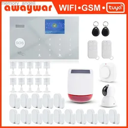 Alarm systems Awaywar Tuya Alarm System 433MHz Wireless WIFI GSM RFID Security kit APP Remote Control Burglar Smart Home PIR Door Detector YQ230927