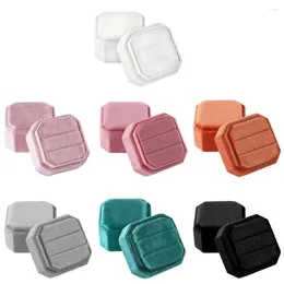 Jewelry Pouches With Detachable Lid Box Portable Exquisite Octagon Square Double Ring Storage Case Velvet Display Engagement