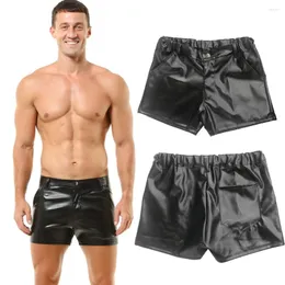 Herr shorts herr casual pu läder elastisk midja mager korta byxor med fickor nattklubb dans sexig tätt för män klubbkläder