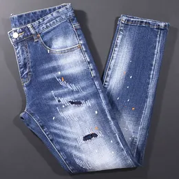 Модная уличная одежда, мужские джинсы в стиле ретро, синие эластичные облегающие рваные джинсы, мужские дизайнерские дизайнерские брюки-карандаш в стиле хип-хоп, Hombre