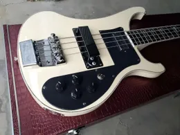Custom 4 Strings 4003 Cream White Electric Bass Guitar Checkerboard Body Binding, Pearl Triangle Inlay, Chrome Hardware, Black Pickguard
