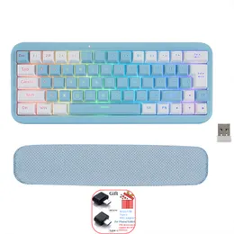 Keyboards Rechargeable 2 4G Wireless Keyboard Mini Gaming RGB Backlit with Wrist Support for Home Office Laptop PC Gamer 230927