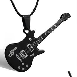 Pendant Necklaces Fashion 316L Stainless Steel Guitar Necklace For Men Pendants Leather Chain Man Necklaces Jewelry Necklaces Pendants Dhpch