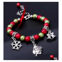 Charm armband julklapp mode smycken snöflinga jultomten klocka i imitation pärlpärlor armband handkedja droppleverans je dhe5q