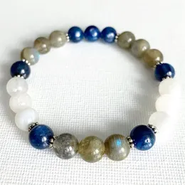 MG0796 Pulseiras de empilhamento de pedras preciosas de luxo Moonstone Kyanite Labradorite Pulseira Cristais Stretch EMF Protection Bracelet200r