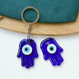 Glass Fatima Hand Turkish Blue Eye Pendant Keychain Keyring for Women Gift Blue Eye Bag Car Keyring