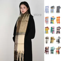 Ac Plaid Women's Scarf Brown Circled Yarn Japanese and Korean Advanced Color Matching Healing Autumn Winter Versatile Thickened Tassel Neck Flow