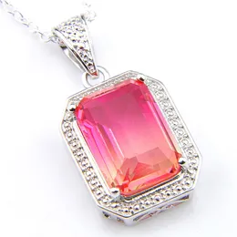 Luckyshine 12 PCS Square Bi Colored Tourmaline Gems 펜던트 925 스털링 실버 목걸이 크리스마스 결혼식 휴가 선물 4 Color274M