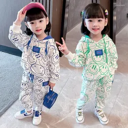 Clothing Sets Children's Hooded Sweatshirt Suit Girls Cute Printed Pocket Tops Casual Pants Infant Sportswear Trend 1-8Y Spring And Autumn