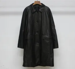 2023 totem New Black Raglan Sleeve Straight Barrel Grain Cowhide Loose Coat Coat