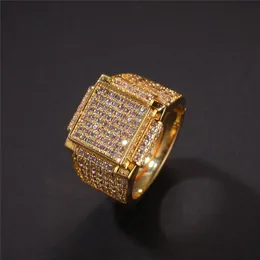 Hiphip 18K Yellow White Gold Plated Diamond Rings For Mens Top Quality Fashaion Hip Hop Accessories CZ Gems Ring Whole291I