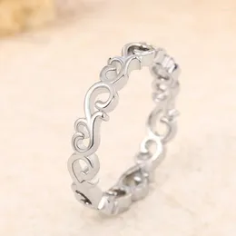 Wedding Rings Huitan Aesthetic Hollow Women Band Accessories Silver Color Carved Pattern Unique Female Statement Jewelry