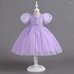 Mädchenkleider, Blumen-Blasenärmel, Prinzessin-Hochzeitskleid, Baby-Mädchen, Hochzeiten, Veranstaltungen, O-Ausschnitt, knöchellanges Ballkleid