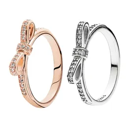 Ring Designer Women Pandorara Original Kvalitet 925 Sterling Silver Sparkling Bow Ring Set Box For Grain Women Wedding Cz Diamond Bowknot 18K Rose Gold Ring