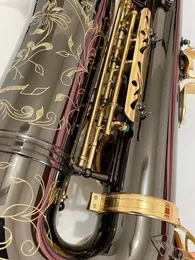 Black Professional Tenor Saxophone B-Flat Gravering Utsökta mönster Black Nickel Gold Tenor Saxophone Jazz Instrument 00