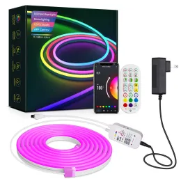 Tiras de led tuya inteligente wifi tira led luzes de néon dc 12v rgb tira led bluetooth app controle sinal de néon ao ar livre à prova dwaterproof água flexível led 12 ll