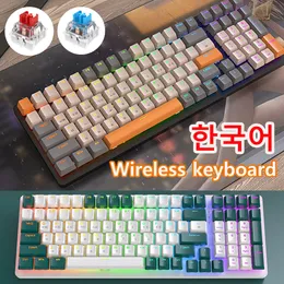 Tastaturen Mechanische Gaming-Tastatur Hintergrundbeleuchtung Gamer Rot Blau Schalter 100 Tasten Koreanische Tastatur 2 4G 3 Modi Swap 230927