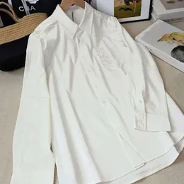 23ss nova camisa das mulheres loe designer blusa outono bordado puro algodão seda tecido de grão fino camisa de manga comprida camisa masculina conforto