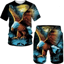 Herrspåriga trendiga Eagle T-shirts Men Tracksuit Herrarna överdimensionerade kläder Set Cool Top and Shorts Passar Street Swear Male Tshirt Set Summer 230927