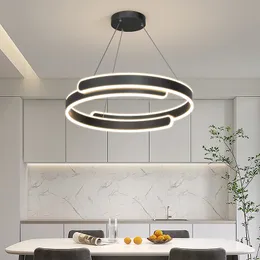 Black White Led Pendant Lights Living Bedroom Dining Room Ring Chandelier Home Indoor Decor Lighting Bedroom Study Lamp