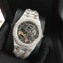 Armbandsur Ny version skelett VVS1 Diamonds Watch Pass TT Rose Gold Mixed Sier Top Quality Mechanical Eta Movement Men Luxury 281W