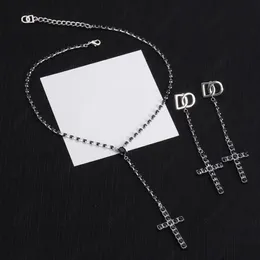 Luxury designer Fashion Cross necklace Earrings Jewelry Sets Black diamond pendant earrings Long sweater chain