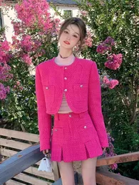 Work Dresses Fall Winter Chic Tweed Skirt Suit Women Sweet Woolen Jackets High Waist Mini Skirts Lady Outifits Crop Top Elegante 2 Pieces