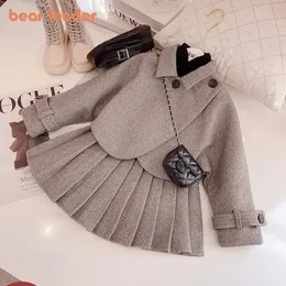 Zestawy odzieży Niedźwiedź Moda Dziecięce Dziewczyny Księżniczka 2PCS Zestaw ubrania jesienne zimowe dziecięce płaszcz odmienna+spódnice stylity vintage Suit 2-12Y 230927