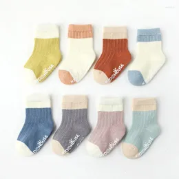 Men's Socks 3 Pairs/0-3 Years Old Baby Spring Thin Cotton Color Blocking Mid-thigh Non-Slip Breathable Children's Stockings