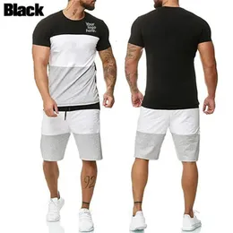 Herrspårar Summer Mens Tracksuit Casual Sport C kostym T-shirt Färg Matchande sportkläder andas Bekväma O-Neck Street Clothing S-4XL 230927