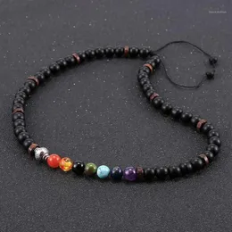 Unisex Men Women Yoga Chakra Necklace 8MM 52PCS Natural Stone Beads Short Necklaces Choker Buddhist Rosary Tibetan Jewelry12049