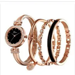 4 PCS Set Women Rose Gold Diamond Bracelet Watch Luxury Jewelry Ladies Female Girl Clock Casual Quartz Wristwatches WY105245p