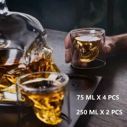 4 PCS 75 Ml Wine Glasses Skull Whisky Glass Double Bottom Mug S Glass Cup for Beer Wine Mug 250 Ml Brandy Cocktail Glass Cup X0245V