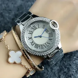 2023 NOWOŚĆ PEŁNY MARKA WRIST WATCHES KOBIETA GIRL Crystal Roman Numerals Style Metal Steel Band Quartz Cast