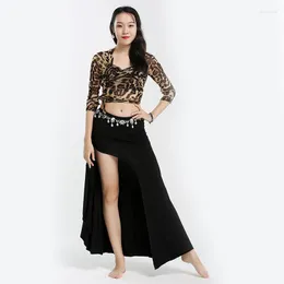 Arbetsklänningar #9864 Belly Dance Clothes Woman Leopard Print Skinny Topps Slim Half Sleeve and Black Sexy Kirts Ladies Performance Su