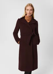 Women's Wool Blends Solid Color Polo Collar Belt Cashmere Coat Hobbs 230926