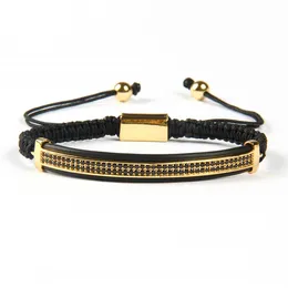 Cała 10pc mody Biżuteria Mętka Mikro Pave Brass Black CZ podwójna długa tuba Zegarek Macrame Bracelets253i