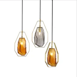 Europe Crystal Amber Glass Pendant Light Lighting for Bedside Bedroom Living Room Kitchen Study Indoor Decoration Hanging Lamps