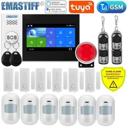 Alarm Systems Emastiff 433MHz All Touch Screen Wireless WiFi GSM RFID Card Burglar Alarm System Smart Home Security Diy Alarm Tuya Smart Life YQ230927