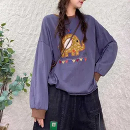 Elephant Women's Hoodies Cute Cartoon Embroidery Top 2023 Autumn Lady Sweet Casual Loose Round Neck Pullover Sweatshirt Purple Sudaderas