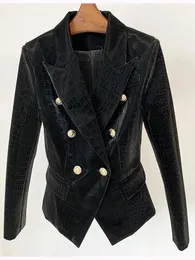 Mulheres de couro falso couro de alta qualidade est barroco moda designer jaqueta feminina leão botões de metal falso blazer de couro para feminino 230927