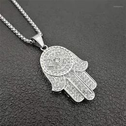 Pendant Necklaces Dropship Classic Hand Of Fatima Hamsa Necklace Pendants Silver Color Chain Palm Statement Jewelry For Women drop269D