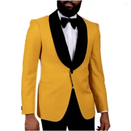 الرجال للرجال الرجال الأسود شال صاخبة واحد زر الزفاف Tuxedo Terno Maschulino Prom Groom 2 PCS Slim Fit Blazer Jacket Pant Custom