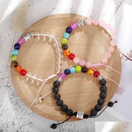 Charm Bracelets Fashion 7 Colorf Wind Fossils Chakra Natural Stone Beads Yoga Bracelet Alloy Metal Sier Plated Elephant For Women Drop Dhdlv