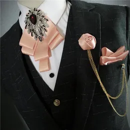 Bow Ties Men's Tie Corsage Pocket Handduk Set British Korean Dress Symb på smycken Luxury Rhinestones Men Wedding Accessories 3 Piece Set