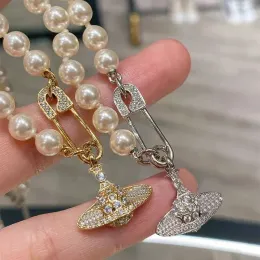 Premium Pin Pearl Pendant Necklace Designer 925 Silver Full Diamond Planet Choker CollarBone Chain for Women Men Christmas Gift G2392712PE-3