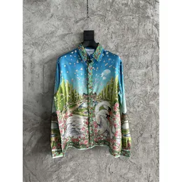 23SS Casablanca Hawaiian Shirt Romantic Palace American Style Top Beach koszula z łabędź drukująca luźna koszula Casablanc