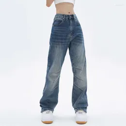 Kvinnors jeans klassiska amerikansk stil tvättad med flare hem mångsidig rakben denim byxor en avslappnad fit streetwear